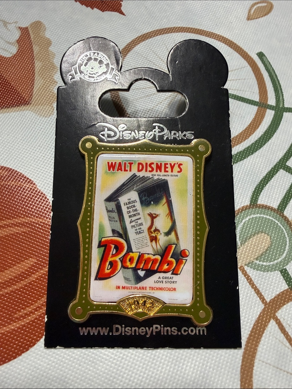 Disney Bambi Movie Poster Enamel Pin - Black & Gold